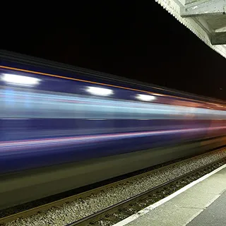 Moving train at night